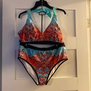 SHEIN Bikini 👙 Aqua and red piped in black